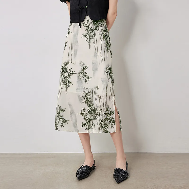 Initial Language Skirt Set Women's Black Apricot-2