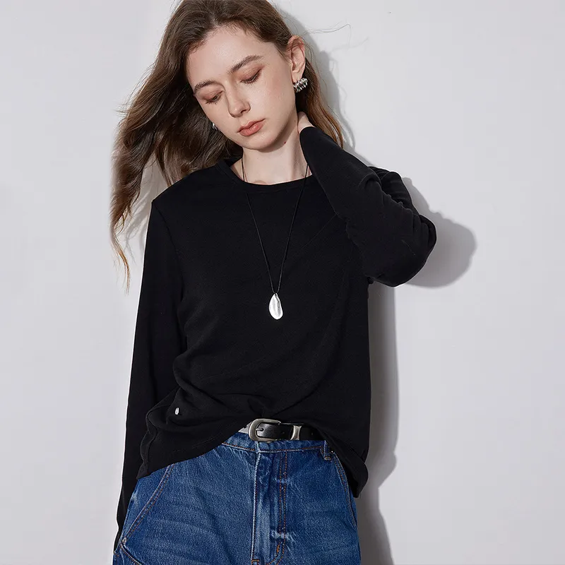Initial Language Minimalist Style Crew Neck Base Layer Top Women's-5