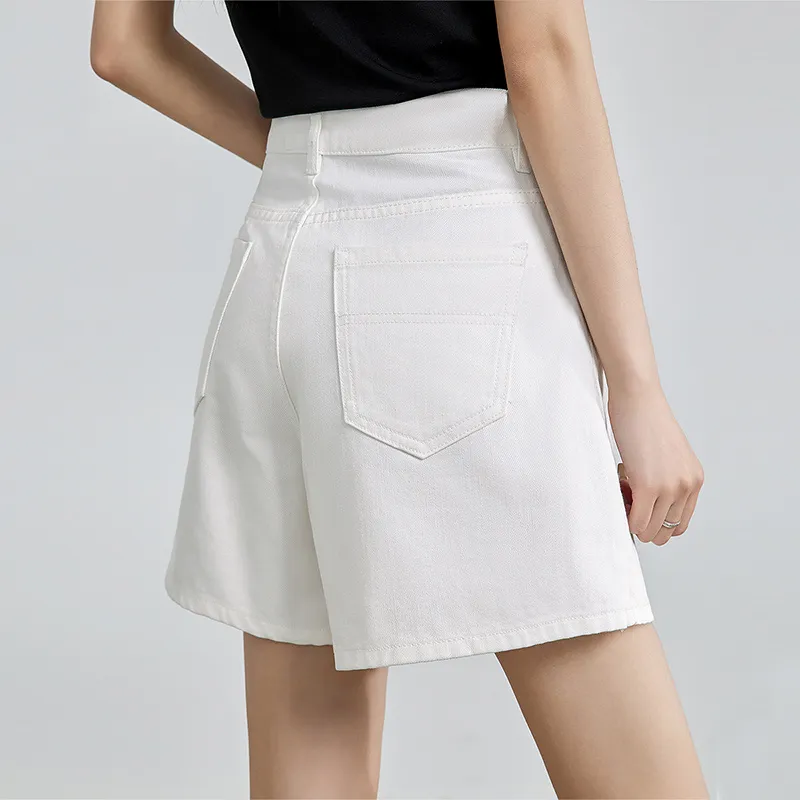 Initial Language Denim Shorts Women's White-6
