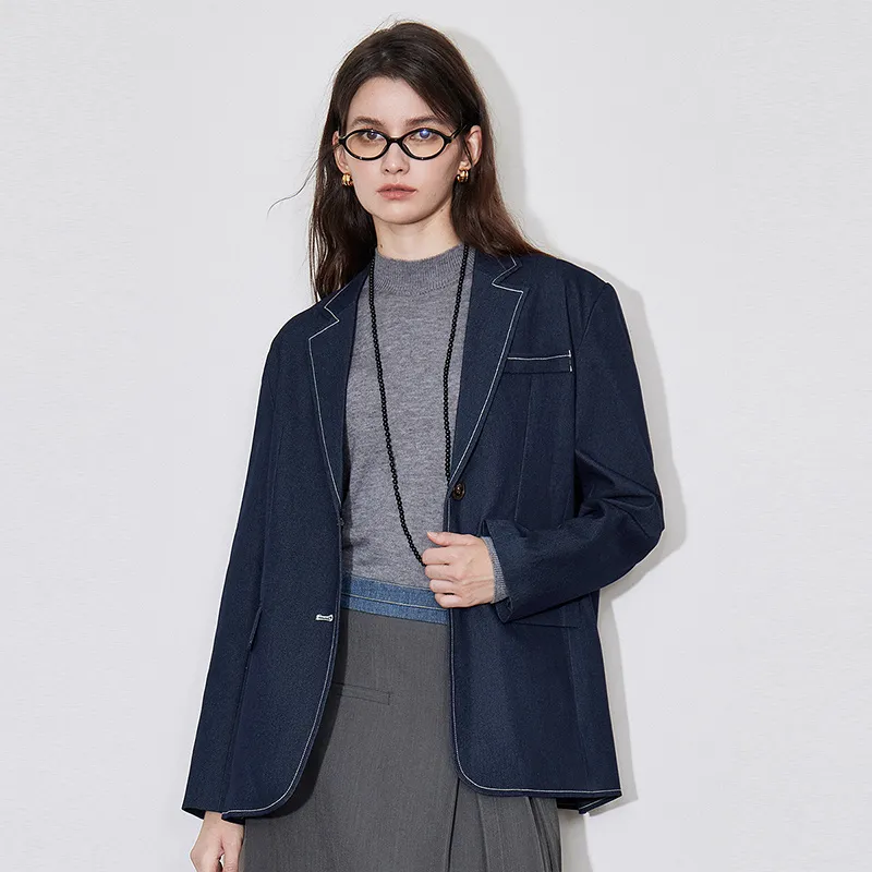 Initial Language Business Suit Women's Denim Blue-3