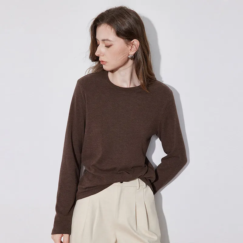 Initial Language Minimalist Style Crew Neck Base Layer Top Women's-16