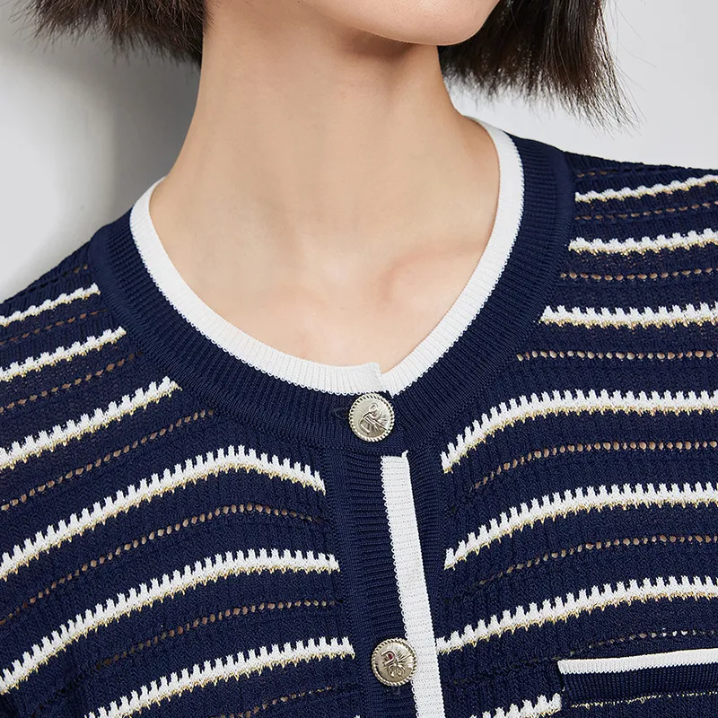 Initial Language Knitwear Women's Royal Blue White Stripes-1