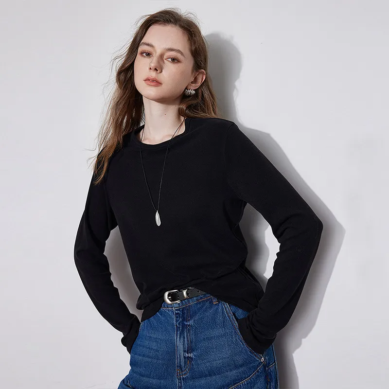 Initial Language Minimalist Style Crew Neck Base Layer Top Women's-3