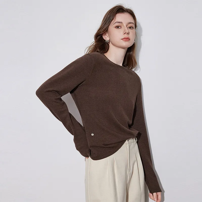 Initial Language Minimalist Style Crew Neck Base Layer Top Women's-15