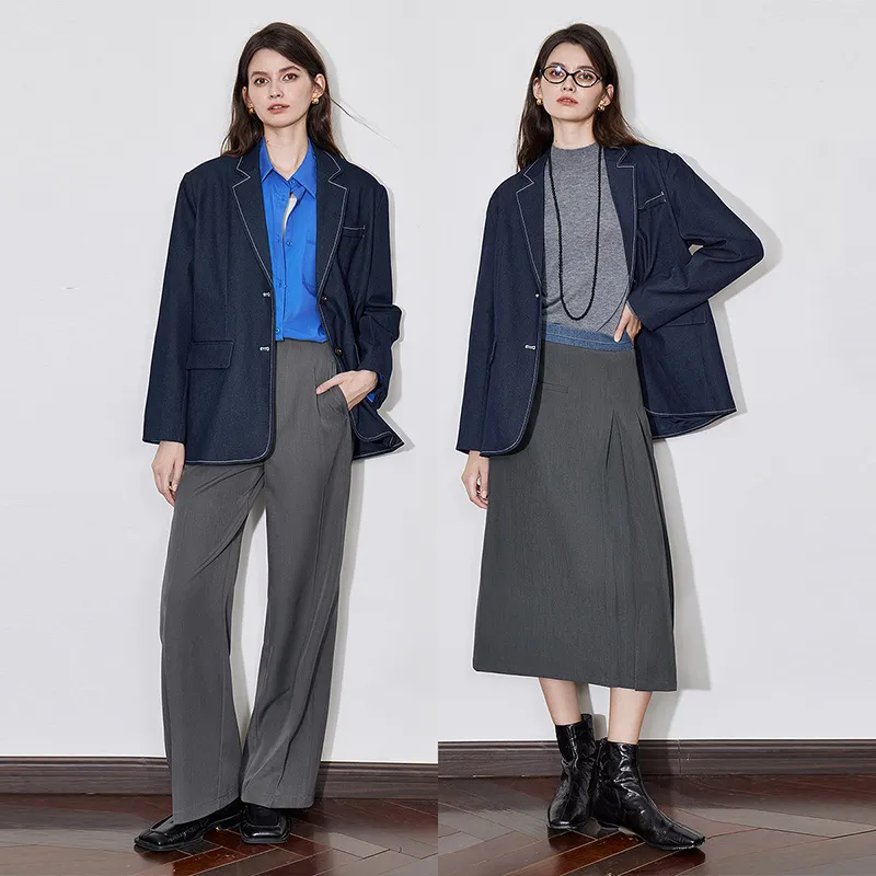 Initial Language Business Suit Women's Denim Blue-4