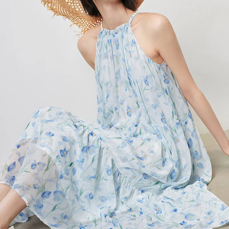 Initial Language Sleeveless Dress Women's Light Blue-3