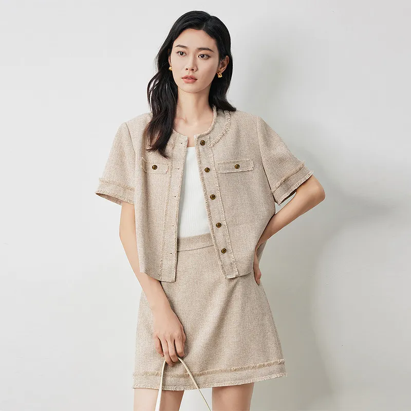 Initial Language Skirt Set Women's Coffee Apricot Color-1
