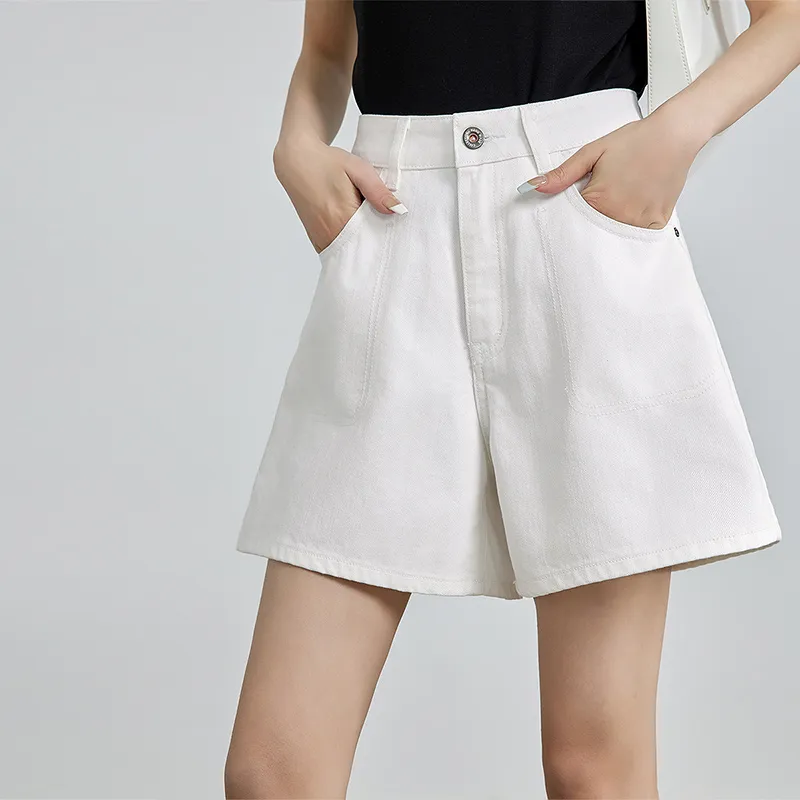 Initial Language Denim Shorts Women's White-5