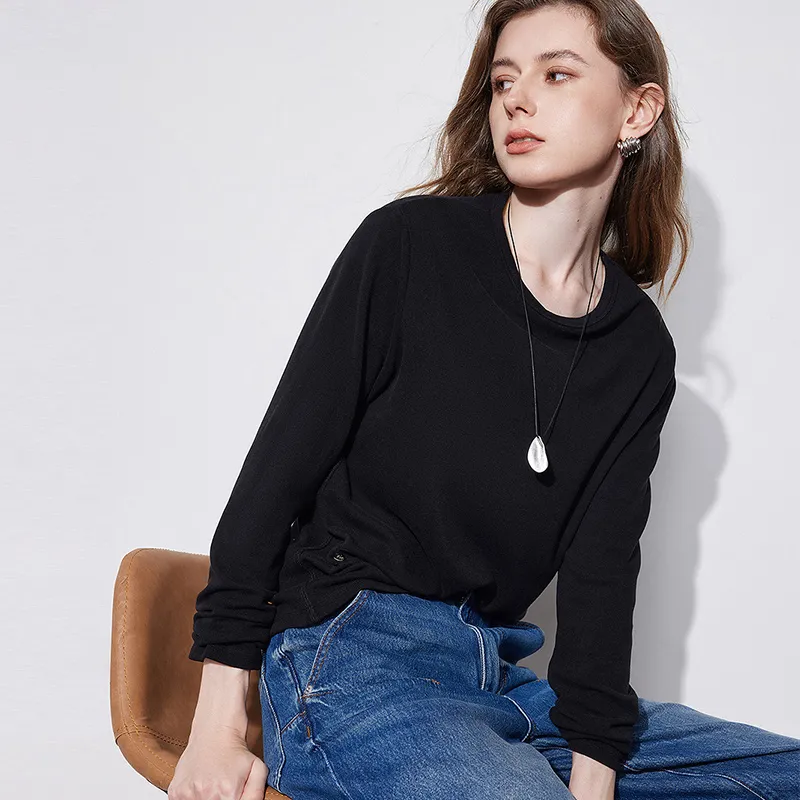 Initial Language Minimalist Style Crew Neck Base Layer Top Women's-1