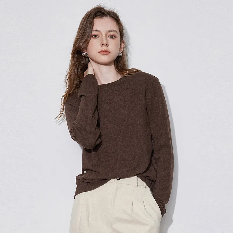 Initial Language Minimalist Style Crew Neck Base Layer Top Women's-19