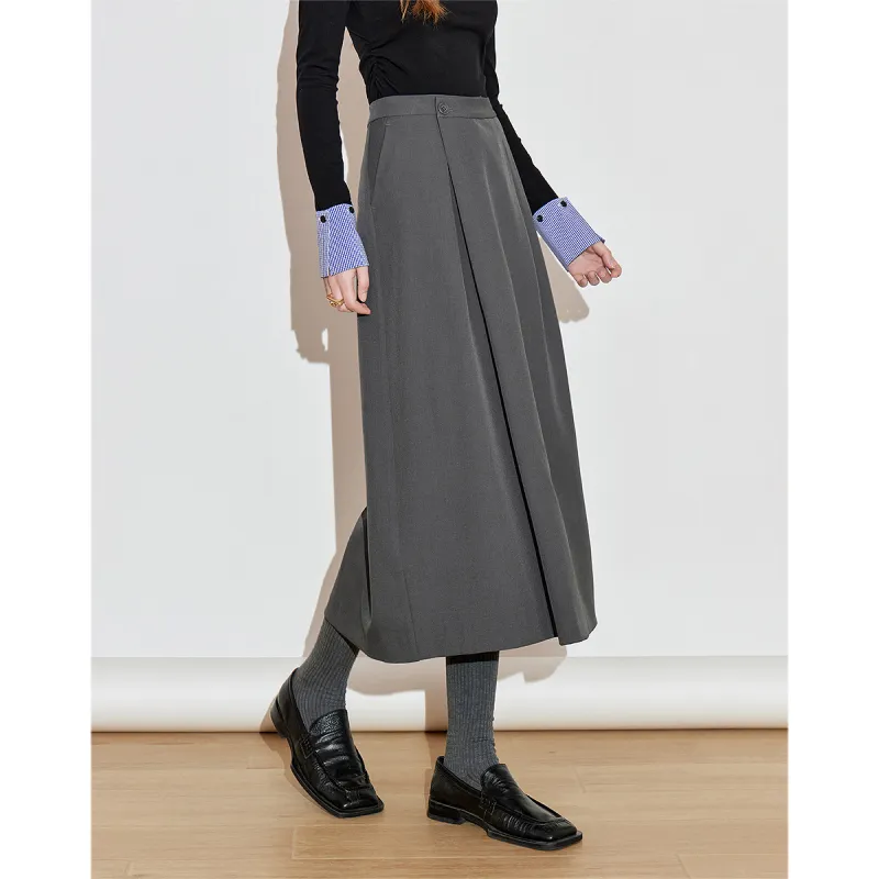 Initial Language Casual Long Skirts Women's Dark Gray-3