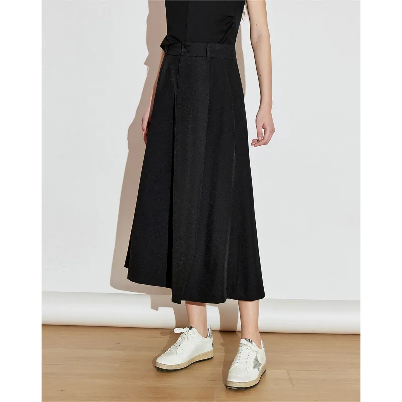 Initial Language Casual Long Skirts Women's Black-2