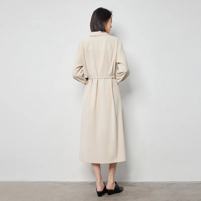 Initial Language Long Sleeved Dresses Women's Apricot-5