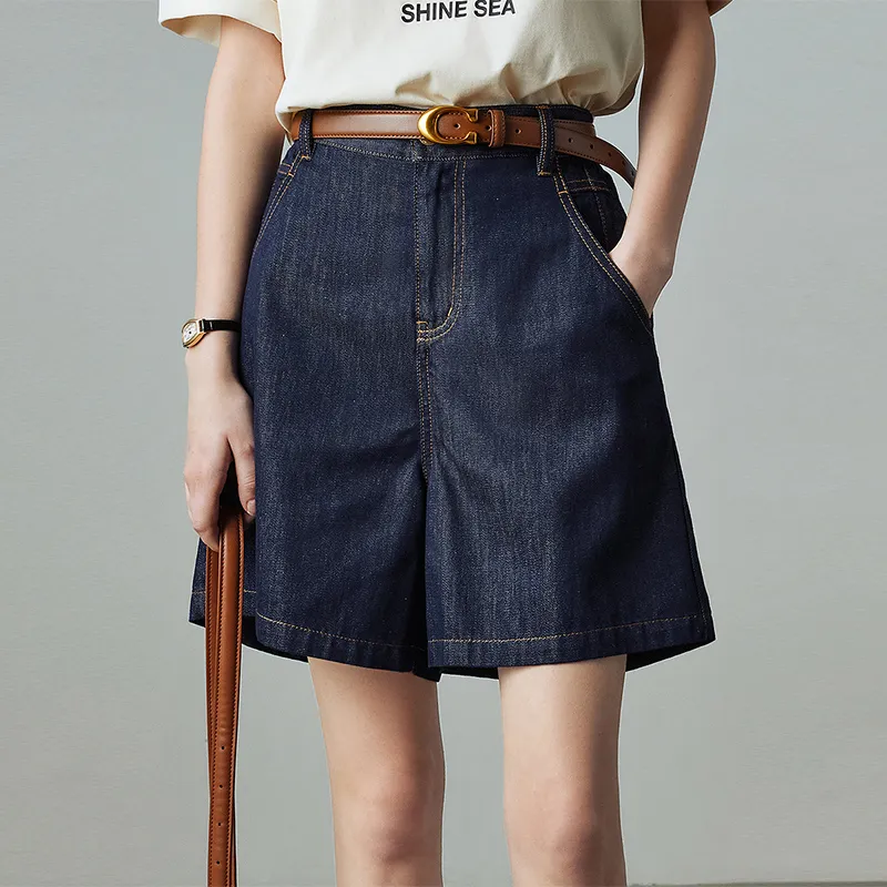 Initial Language Denim Shorts Women's Original Denim Blue-2