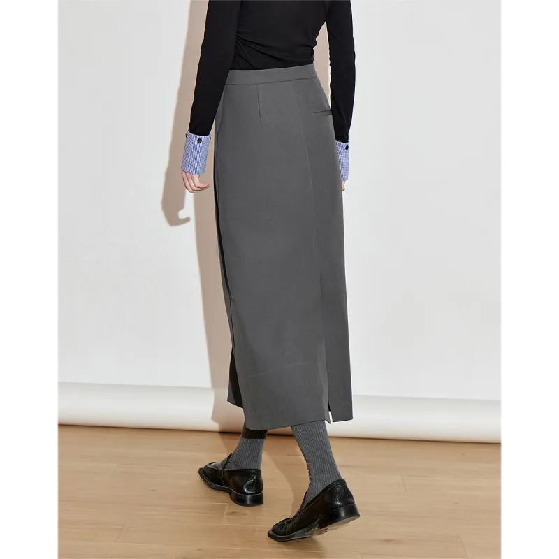 Initial Language Casual Long Skirts Women's Dark Gray-4