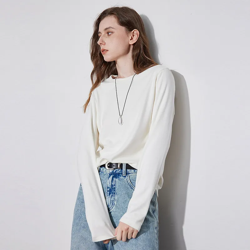 Initial Language Minimalist Style Crew Neck Base Layer Top Women's-8