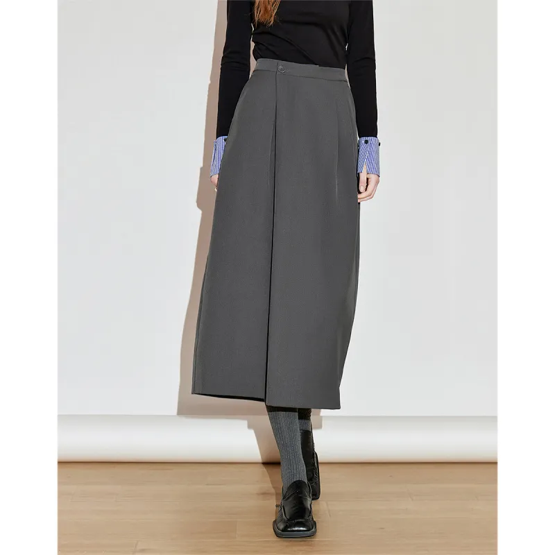 Initial Language Casual Long Skirts Women's Dark Gray-1