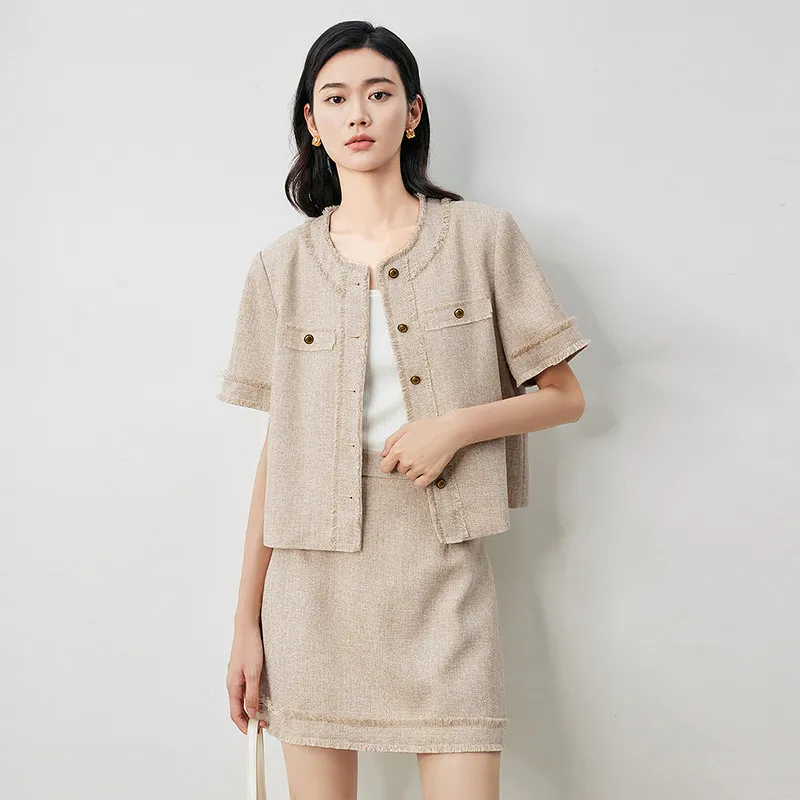 Initial Language Skirt Set Women's Coffee Apricot Color-3