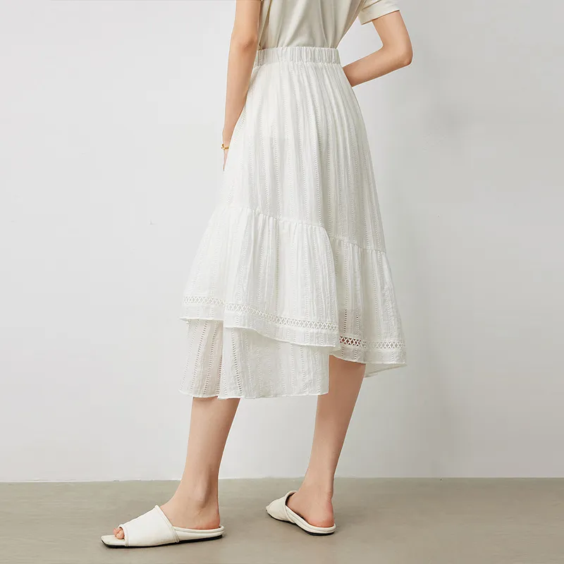 Initial Language Casual Long Skirt Women's White-3