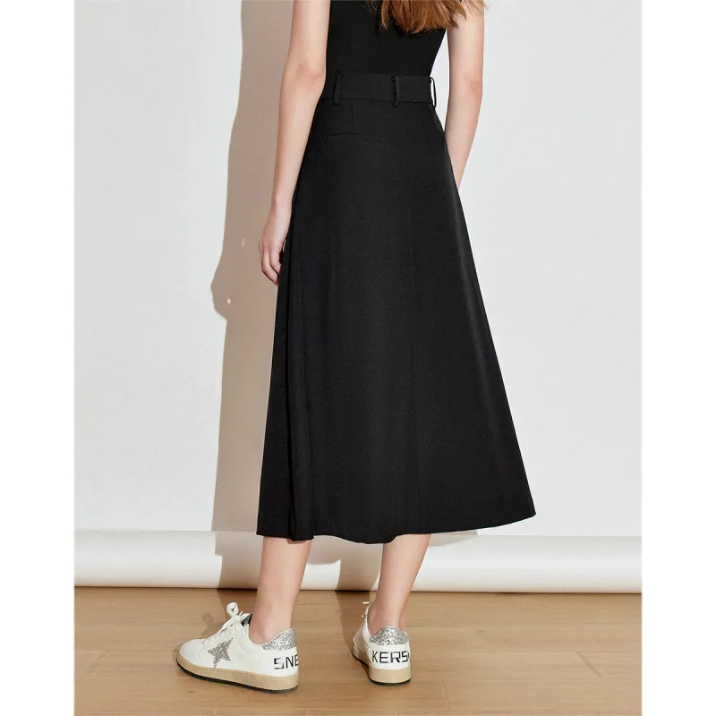 Initial Language Casual Long Skirts Women's Black-5