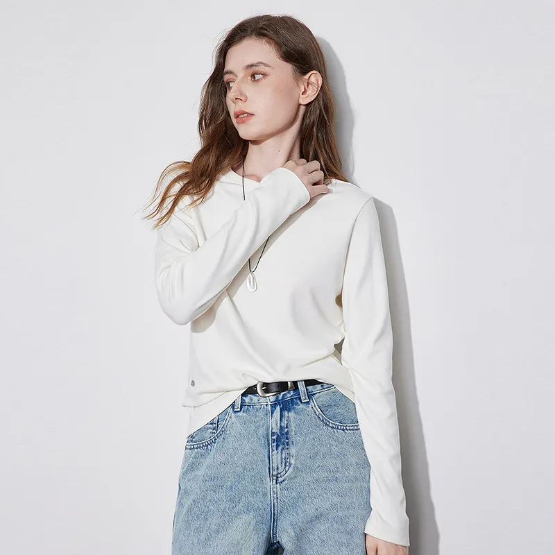Initial Language Minimalist Style Crew Neck Base Layer Top Women's-12