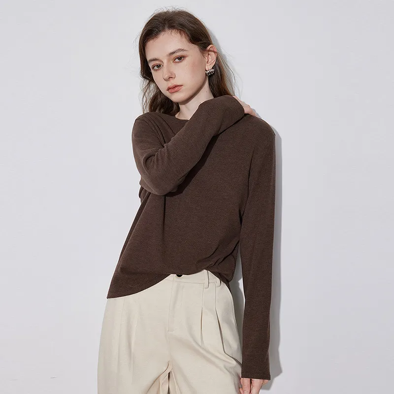 Initial Language Minimalist Style Crew Neck Base Layer Top Women's-17