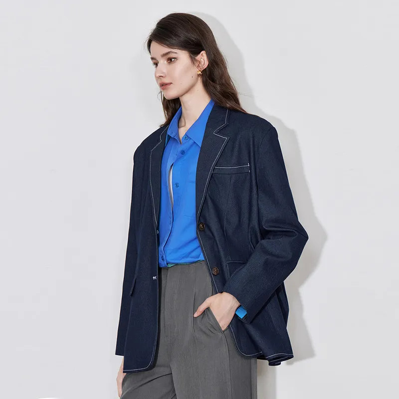 Initial Language Business Suit Women's Denim Blue-5