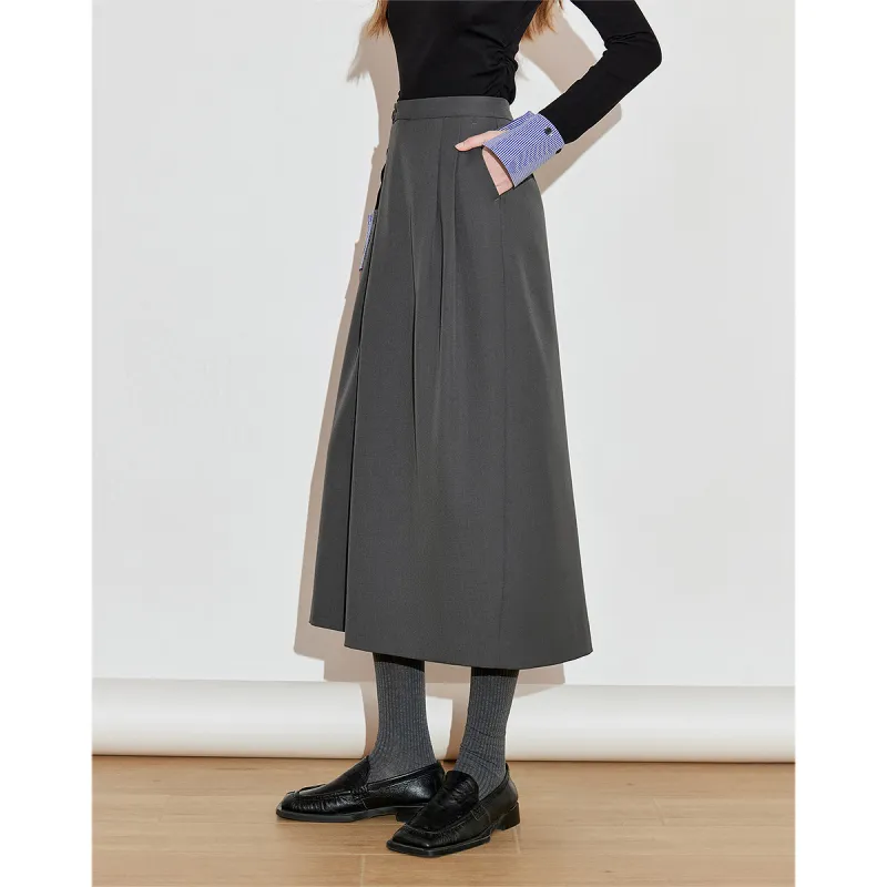 Initial Language Casual Long Skirts Women's Dark Gray-2