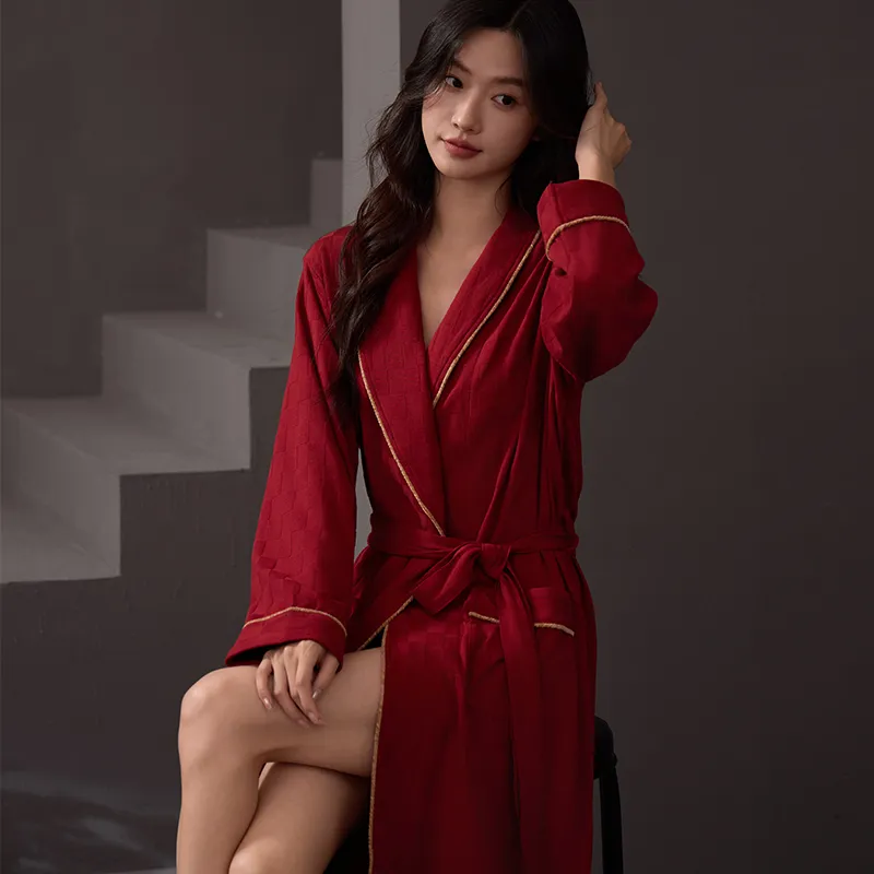DanceBees Pajama Robe Women's Burgundy-3
