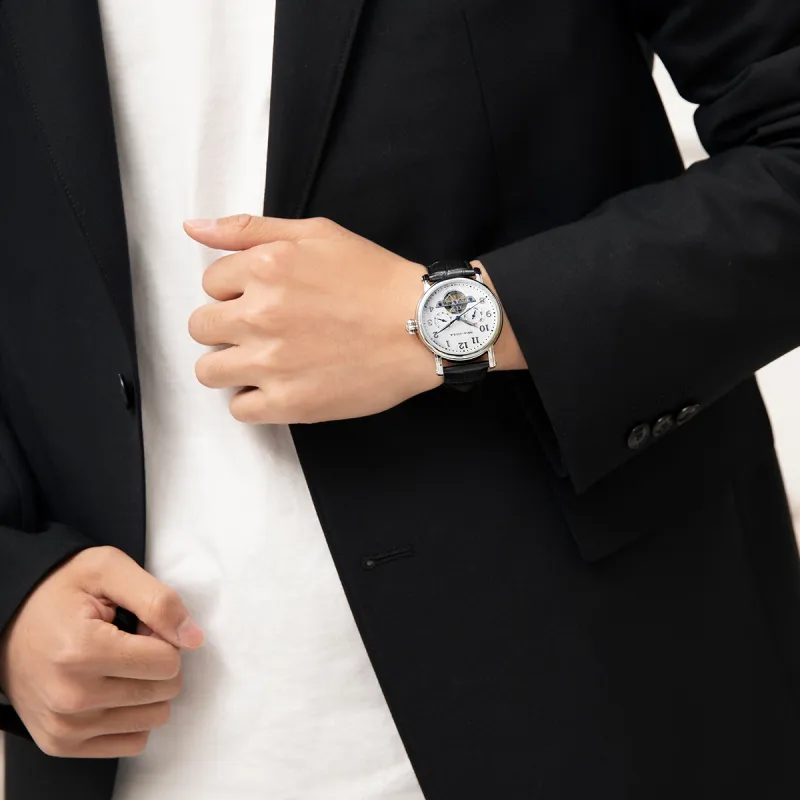 Sea Gull LE BRASSUS Collection Automatic Mechanical Movement Genuine Leather Strap Watch Men's Watches White Dial-9