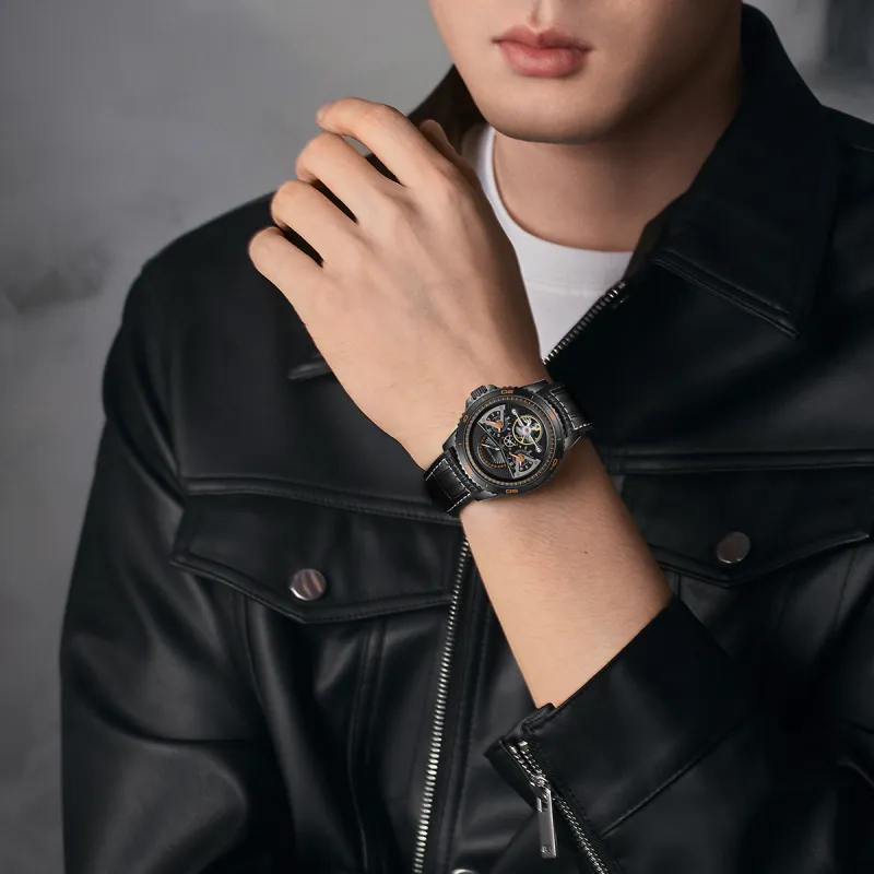 Sea Gull Automatic Mechanical Movement Cow Leather Strap Watch Men's Watches Black Dial-7