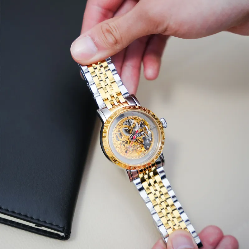 Sea Gull Automatic Mechanical Movement Steel Strap Watch Men's Watches Gold Dial-3