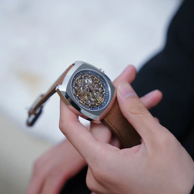 Sea Gull Edge Collection Automatic Mechanical Movement Genuine Leather Strap Watch Men's Watches Cut Out Dial-8