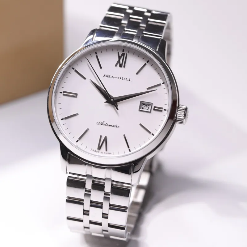 Sea Gull National Automatic Mechanical Movement Steel Strap Watch Unisex White Dial-7