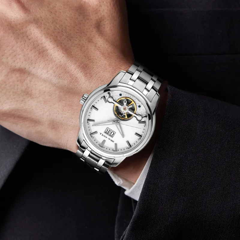 Sea Gull National Automatic Mechanical Movement Steel Strap Watch Men's Watches White Dial-5