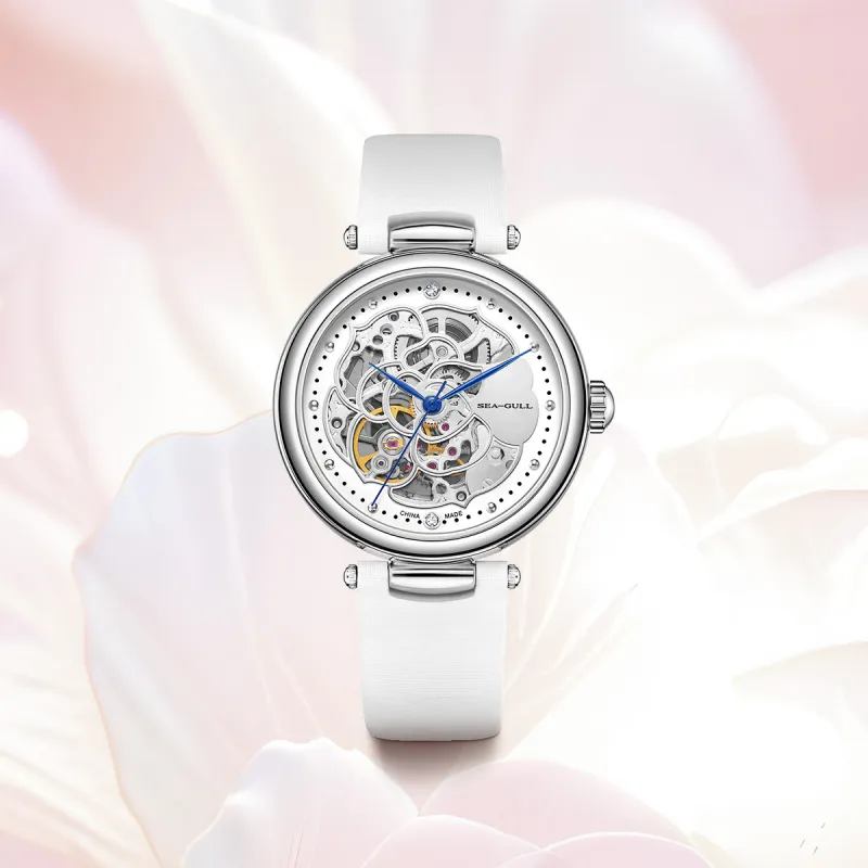 Sea Gull Automatic Mechanical Movement Genuine Leather Strap Watch Women's Watch Cut Out Dial-5