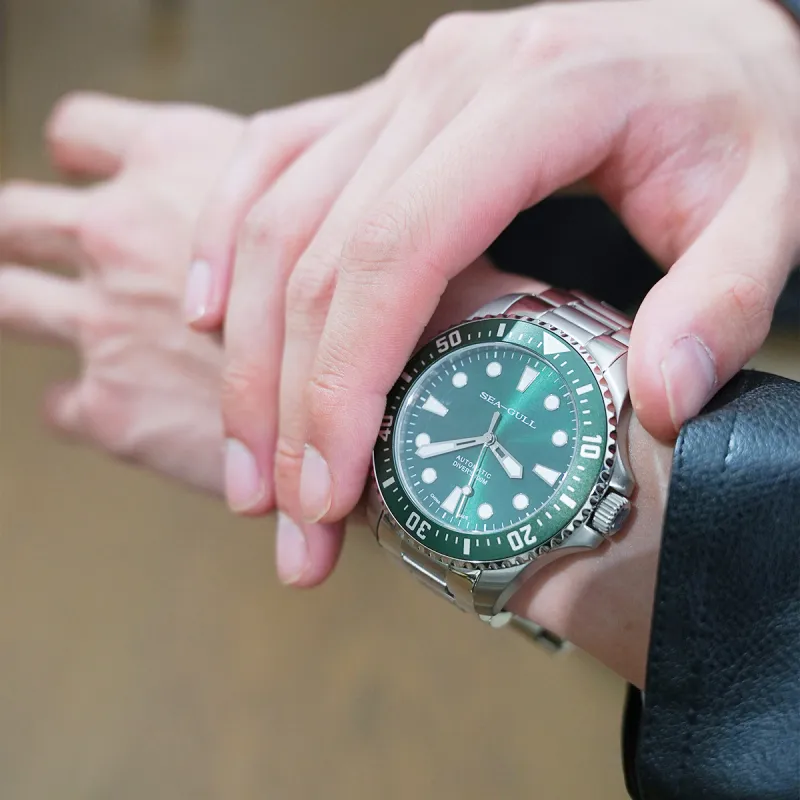 Sea Gull Ocean Series Automatic Mechanical Movement Steel Strap Watch Men's Watches Green Dial-5