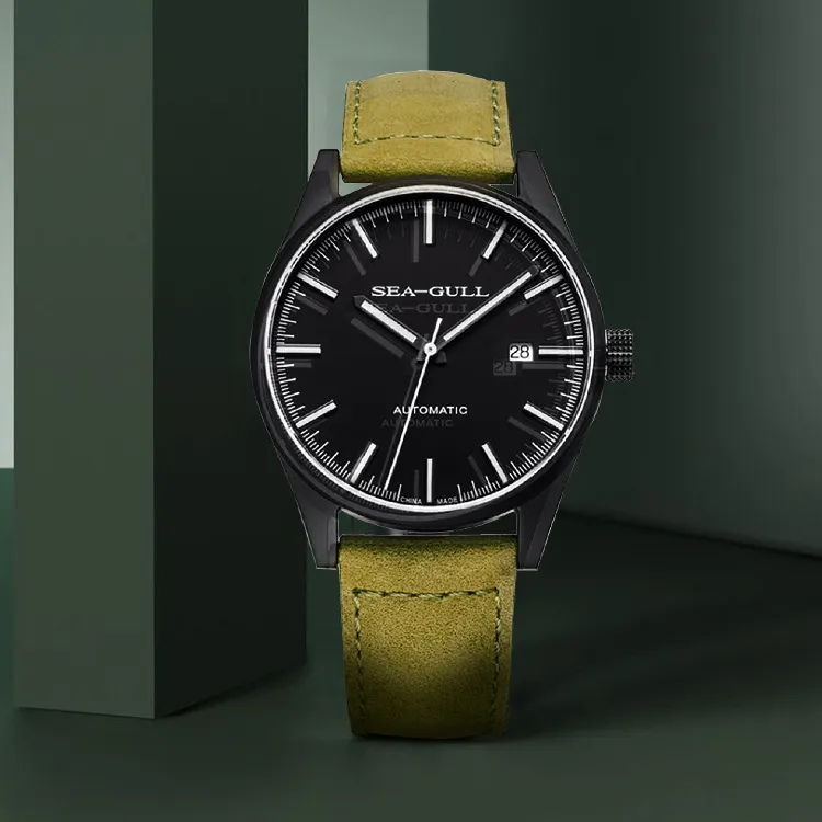 Sea Gull National Automatic Mechanical Movement Genuine Leather Strap Watch Men's Watches Black Dial-6