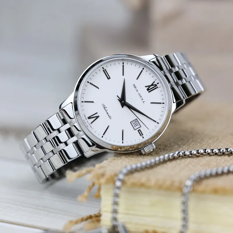 Sea Gull National Automatic Mechanical Movement Steel Strap Watch Unisex White Dial-6