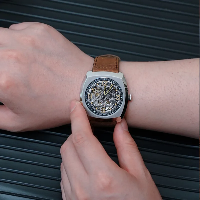 Sea Gull Edge Collection Automatic Mechanical Movement Genuine Leather Strap Watch Men's Watches Cut Out Dial-10
