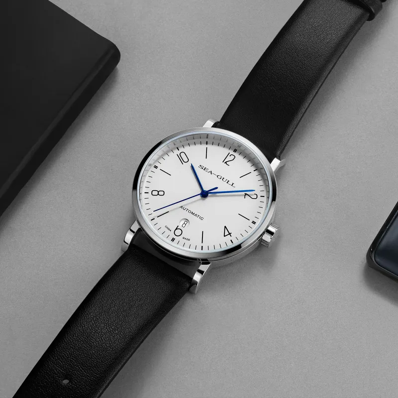 Sea Gull Automatic Mechanical Movement Genuine Leather Strap Watch Men's Watches White Dial-5