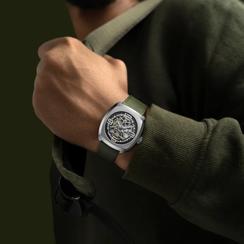 Sea Gull Street Fighter Collection Automatic Mechanical Movement Genuine Leather Strap Watch Men's Watches Cut Out Dial-5