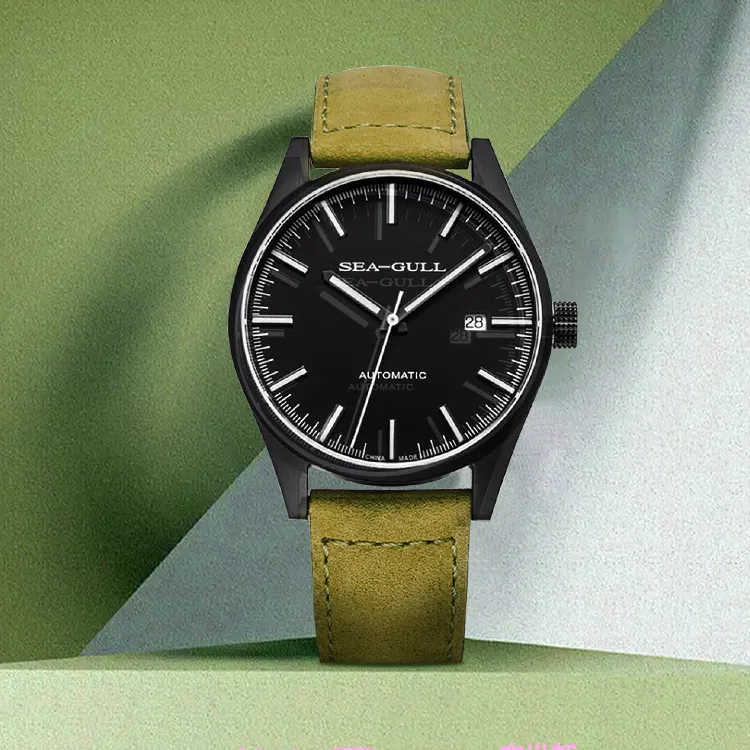 Sea Gull National Automatic Mechanical Movement Genuine Leather Strap Watch Men's Watches Black Dial-7