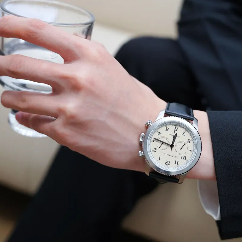 Sea Gull Pilot Collection Automatic Mechanical Movement Cow Leather Strap Watch Men's Watches White Dial-5