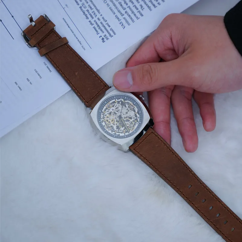 Sea Gull Edge Collection Automatic Mechanical Movement Genuine Leather Strap Watch Men's Watches Cut Out Dial-7