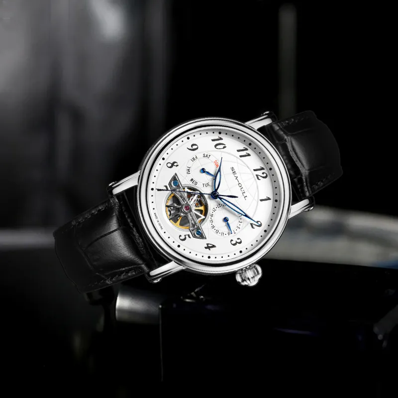 Sea Gull LE BRASSUS Automatic Mechanical Movement Genuine Leather Strap Watch Men's Watches White Dial-6