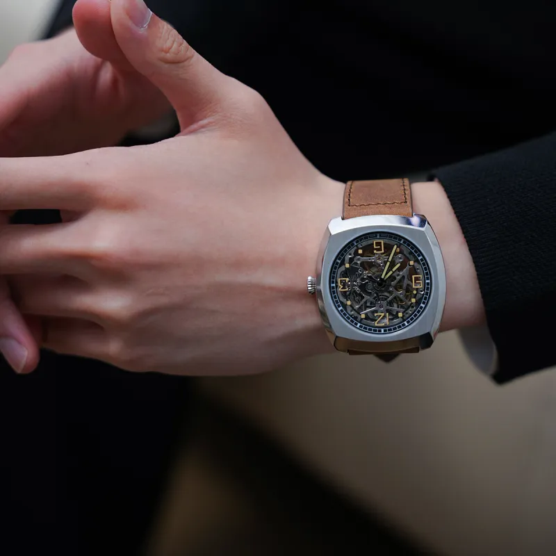 Sea Gull Edge Collection Automatic Mechanical Movement Genuine Leather Strap Watch Men's Watches Cut Out Dial-4