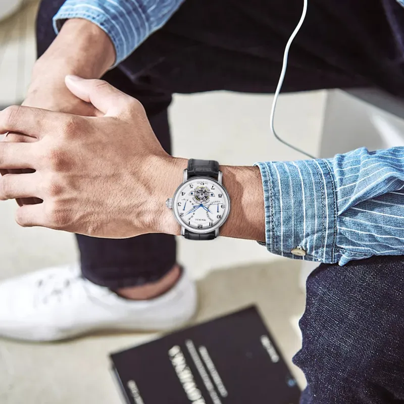 Sea Gull LE BRASSUS Automatic Mechanical Movement Cow Leather Strap Watch Men's Watches White Dial-3
