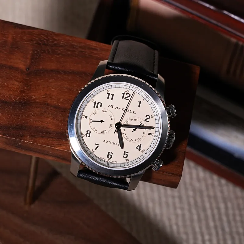 Sea Gull Pilot Collection Automatic Mechanical Movement Cow Leather Strap Watch Men's Watches White Dial-8