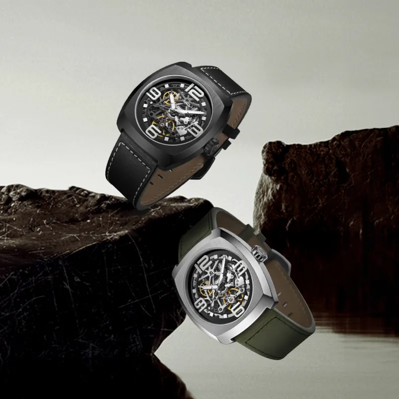 Sea Gull Street Fighter Collection Automatic Mechanical Movement Genuine Leather Strap Watch Men's Watches Cut Out Dial-13